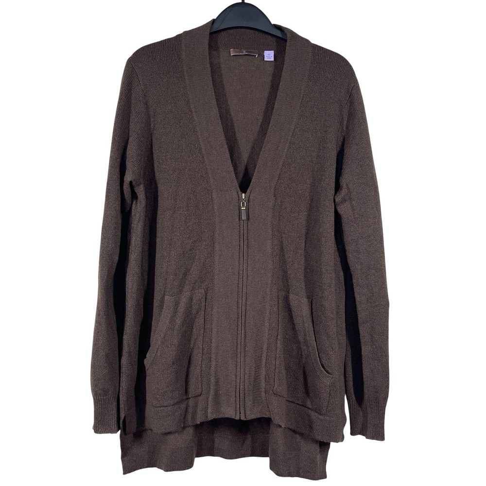 Cullen‎ Cashmere Front Zip Cardigan Womens M Brown Relaxed Pockets Lightweight